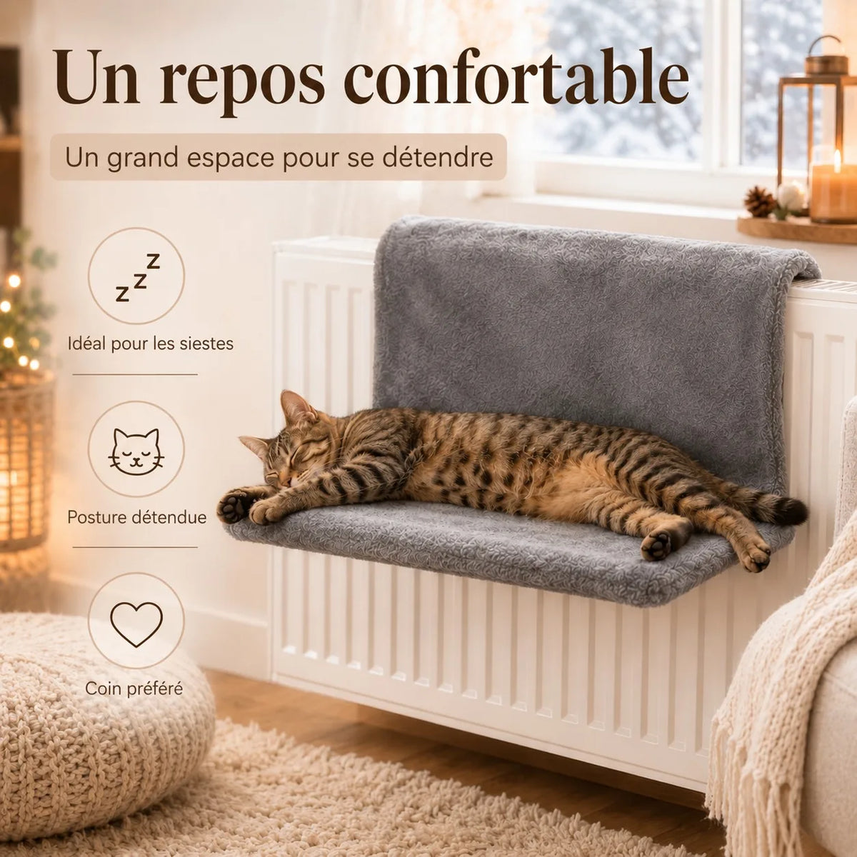 Chat qui fait la sieste sur le hamac de radiateur KyvoRadia