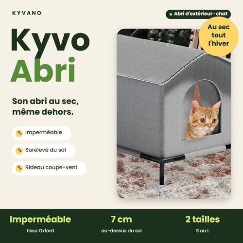 KyvoAbri – Niche chat extérieur imperméable et surélevée, abri d'hiver