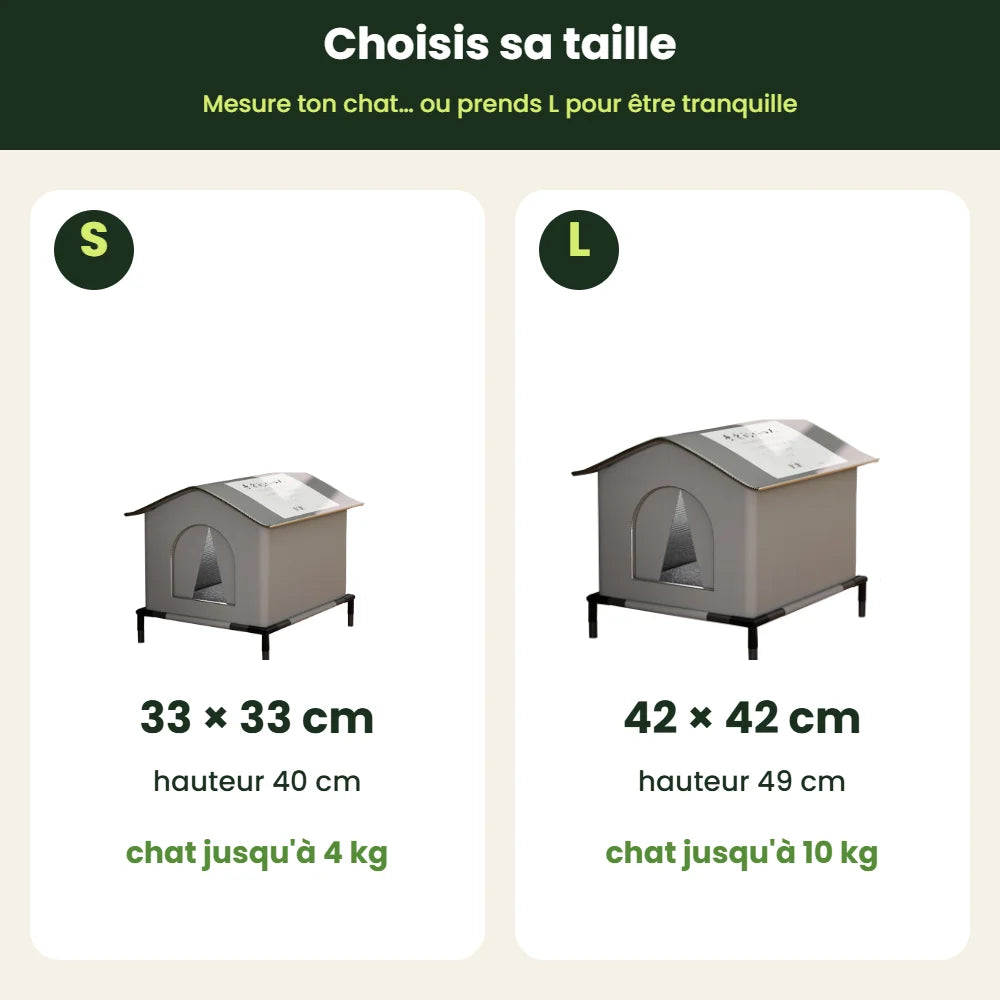 Tailles de l'abri pour chat KyvoAbri : S 33 cm et L 42 cm