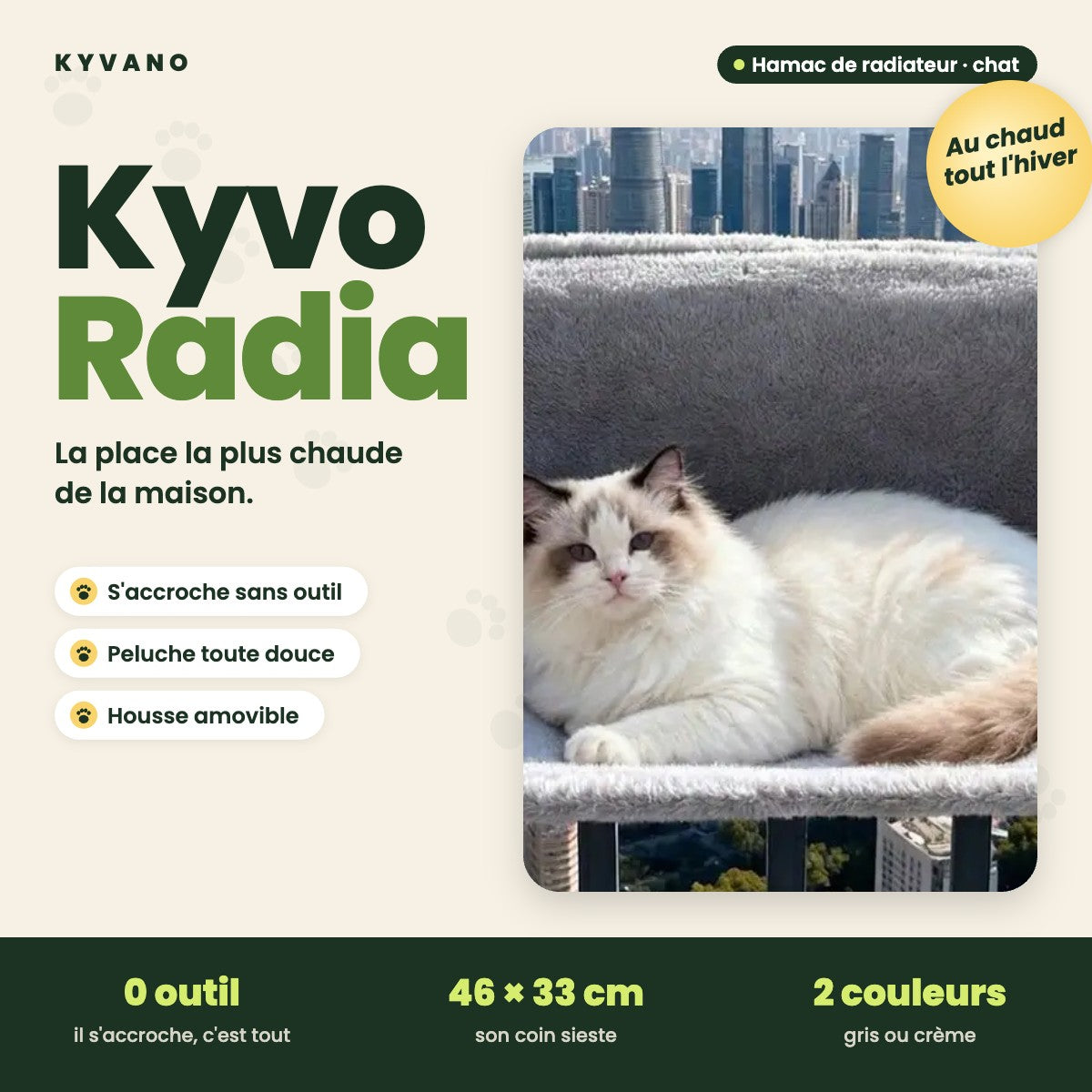 Hamac de radiateur pour chat KyvoRadia, lit suspendu en peluche